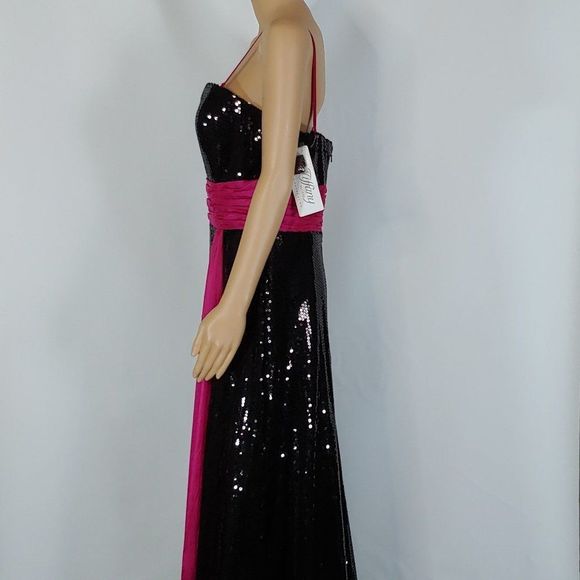 (8) NWT Tiffany A-Line Strapless Sequined Long Gown - Picture 3 of 3